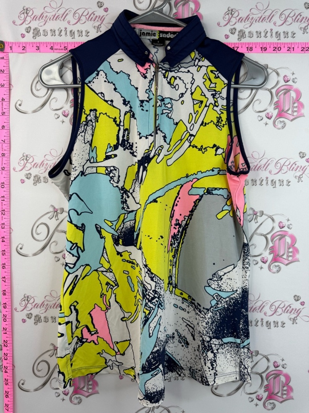 Jamie Sadock tank top shirt Neon Abstract Sleeveless Mock Neck Golf Tank Top
